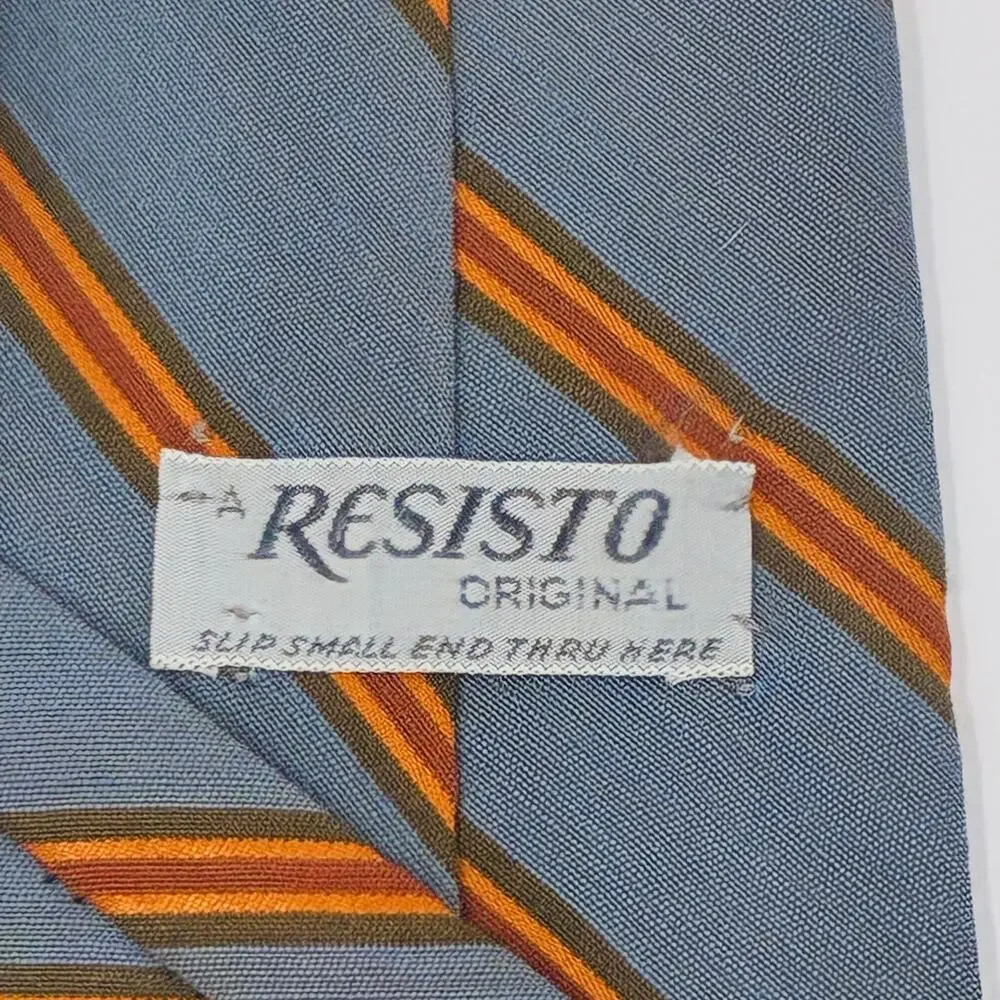 Resisto Original Gray Orange Stripe Silk Tie 3.5 x 53.5 Vintage Classic Necktie